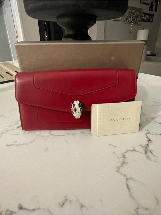 BVLGARI Handbags - Bulgari Red Leather Serpenti Snakehead Clutch
